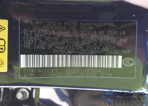 2018 Lexus Es 350 from USA, damaged, VIN 58ABK1GG6JU097697